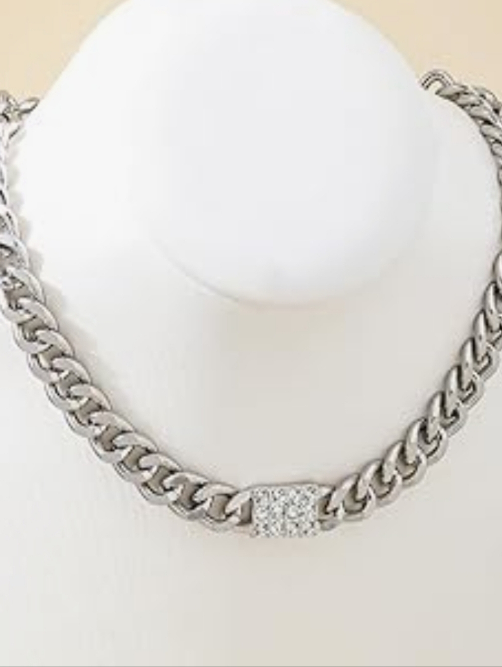 Macy's Silver Crystal Accent Cuban Link Choker - Picture 2 of 4